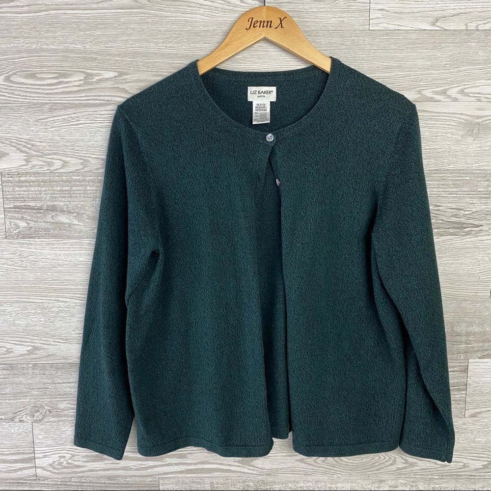 Liz Baker Green Button Down long Sleeve Cardigan